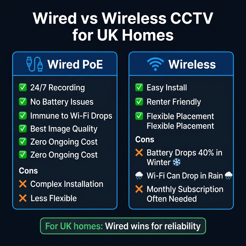 Wired vs Wireless CCTV: Which is Better for UK Weather? Infographic
